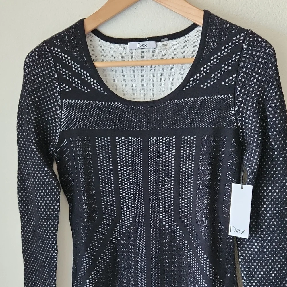 DEX Black Knit Sweater Dress Mini Bodycon Textured Sz M NWT Baddie LBD
